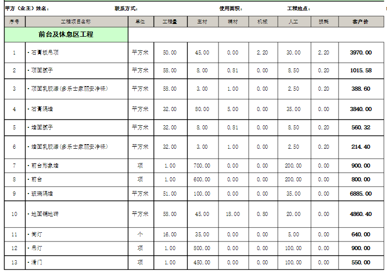 深圳廠房裝修預(yù)算表