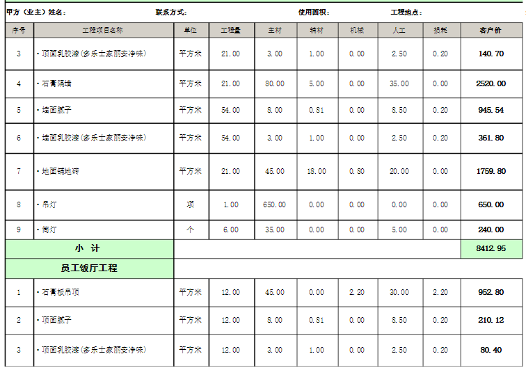 廠房裝修預(yù)算表